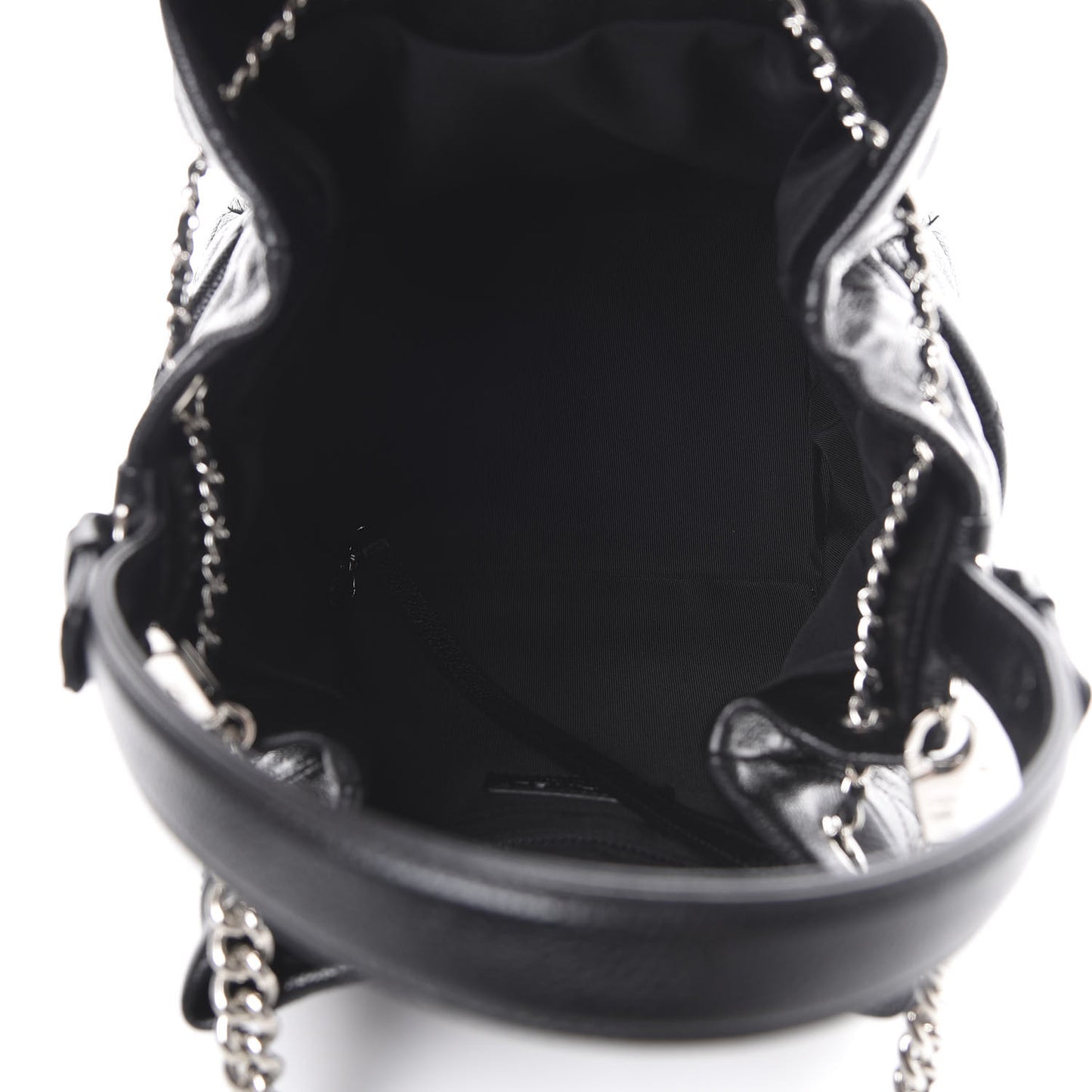 Grained Calfskin Quilted CC Chain Bucket Drawstring Bag Black
