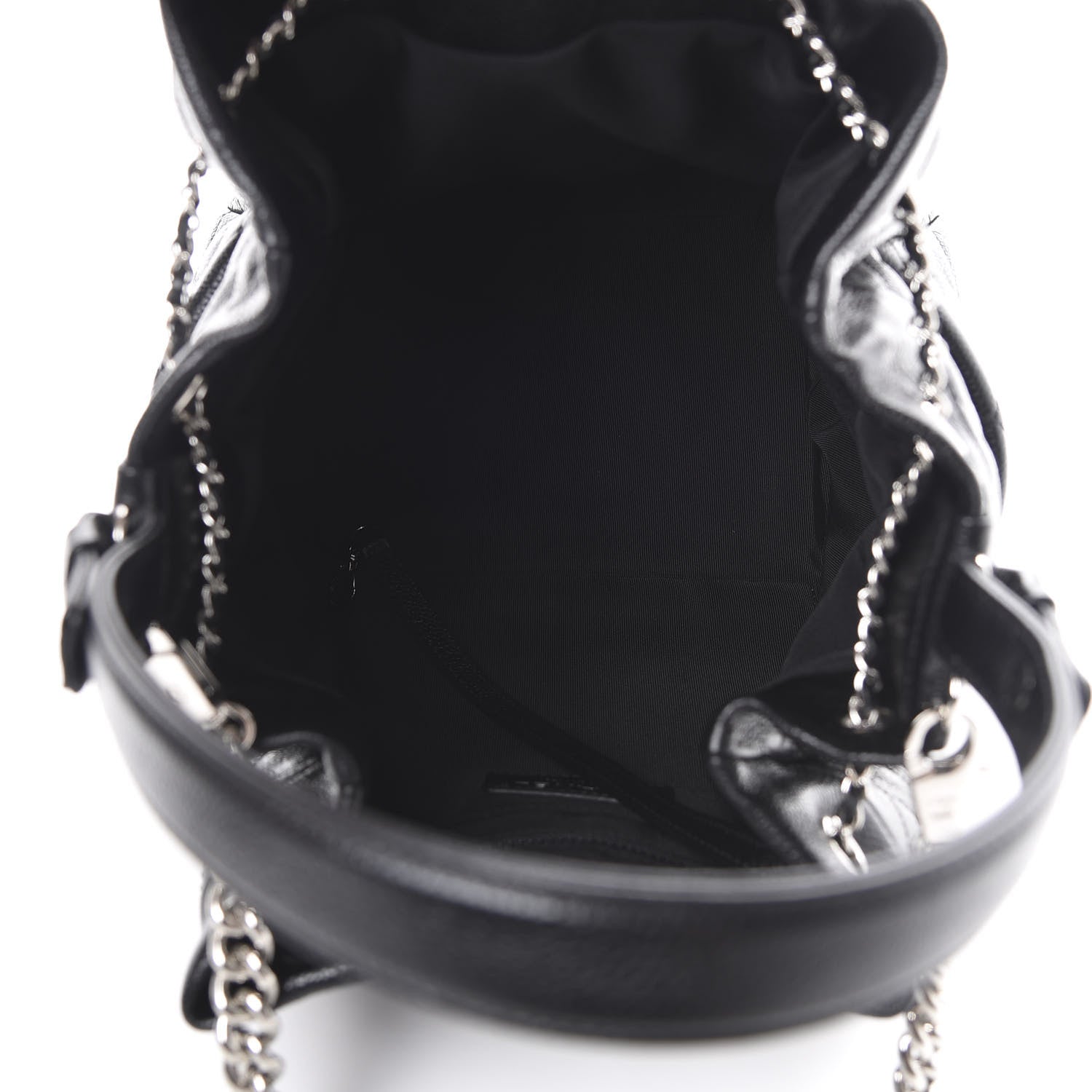 Chanel Grained Calfskin Quilted CC Chain Bucket Drawstring Bag Black 4 of 9