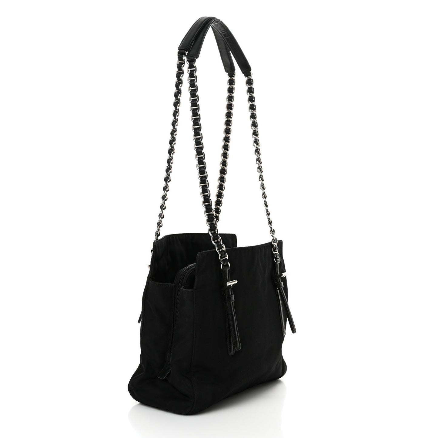 Tessuto Nylon Acciaio Chain Shoulder Bag Black