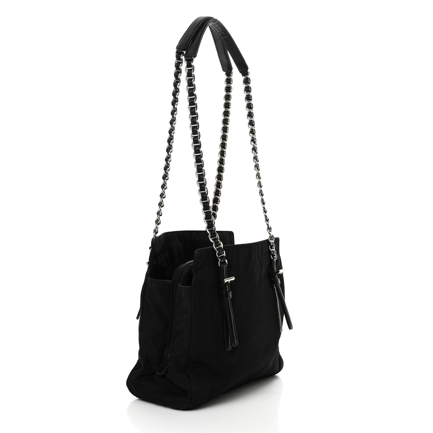 Prada Tessuto Nylon Acciaio Chain Shoulder Bag Black 3 of 12
