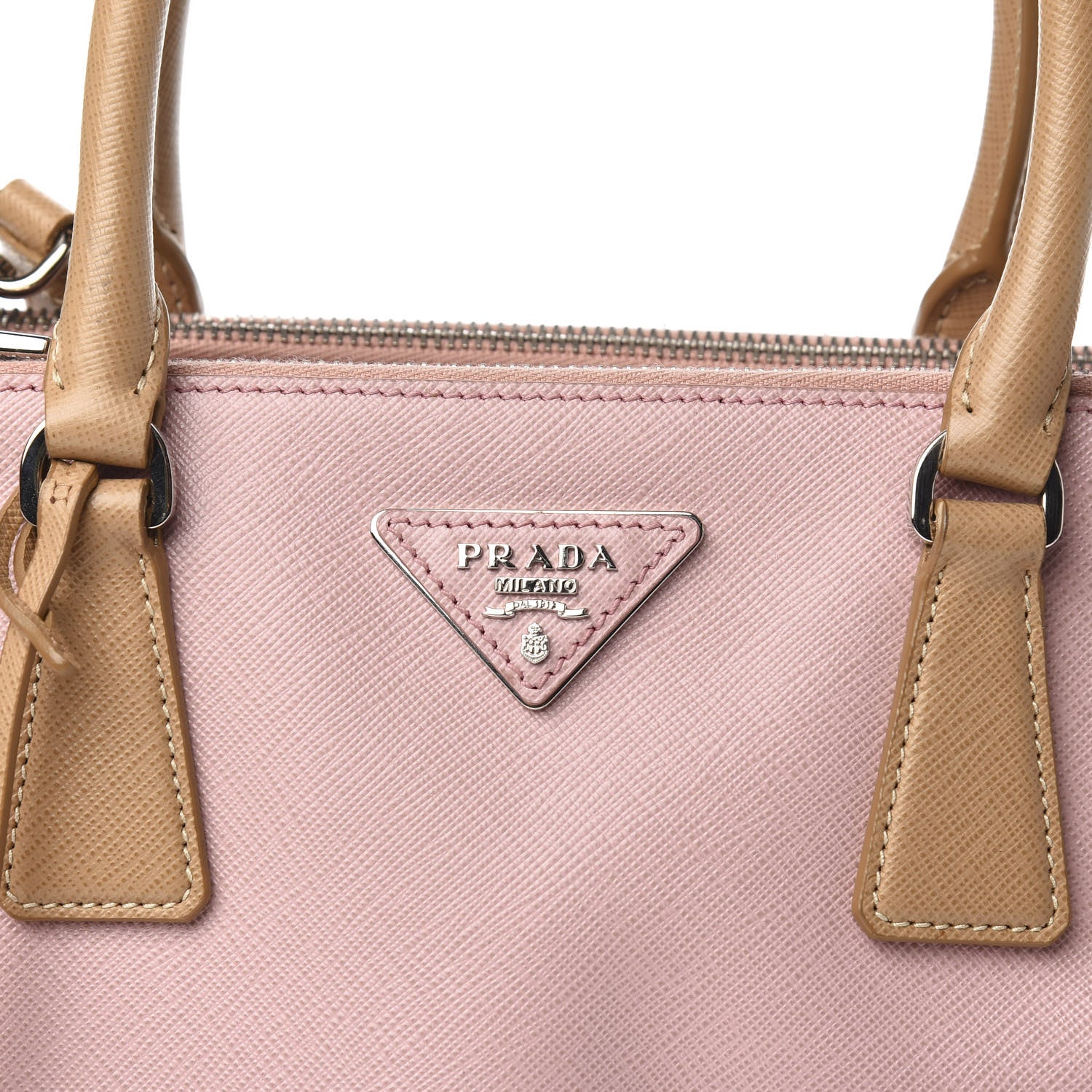 Prada Saffiano Small Bi-Color Galleria Double Zip Tote Pesco Naturale 11 of 11