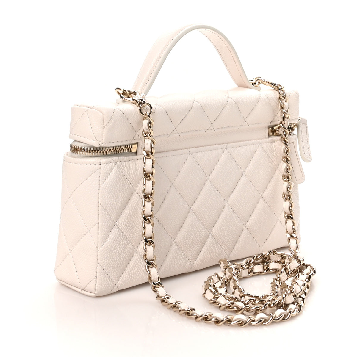 Caviar Quilted Top Handle Slim Vanity With Chain White