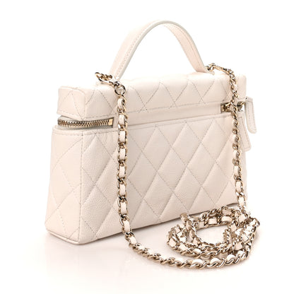 Chanel Caviar Quilted Top Handle Slim Vanity With Chain White 3 of 10
