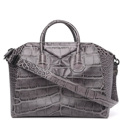 Givenchy Calfskin Crocodile Embossed 3D Stud Medium Antigona Storm Grey 1 of 12