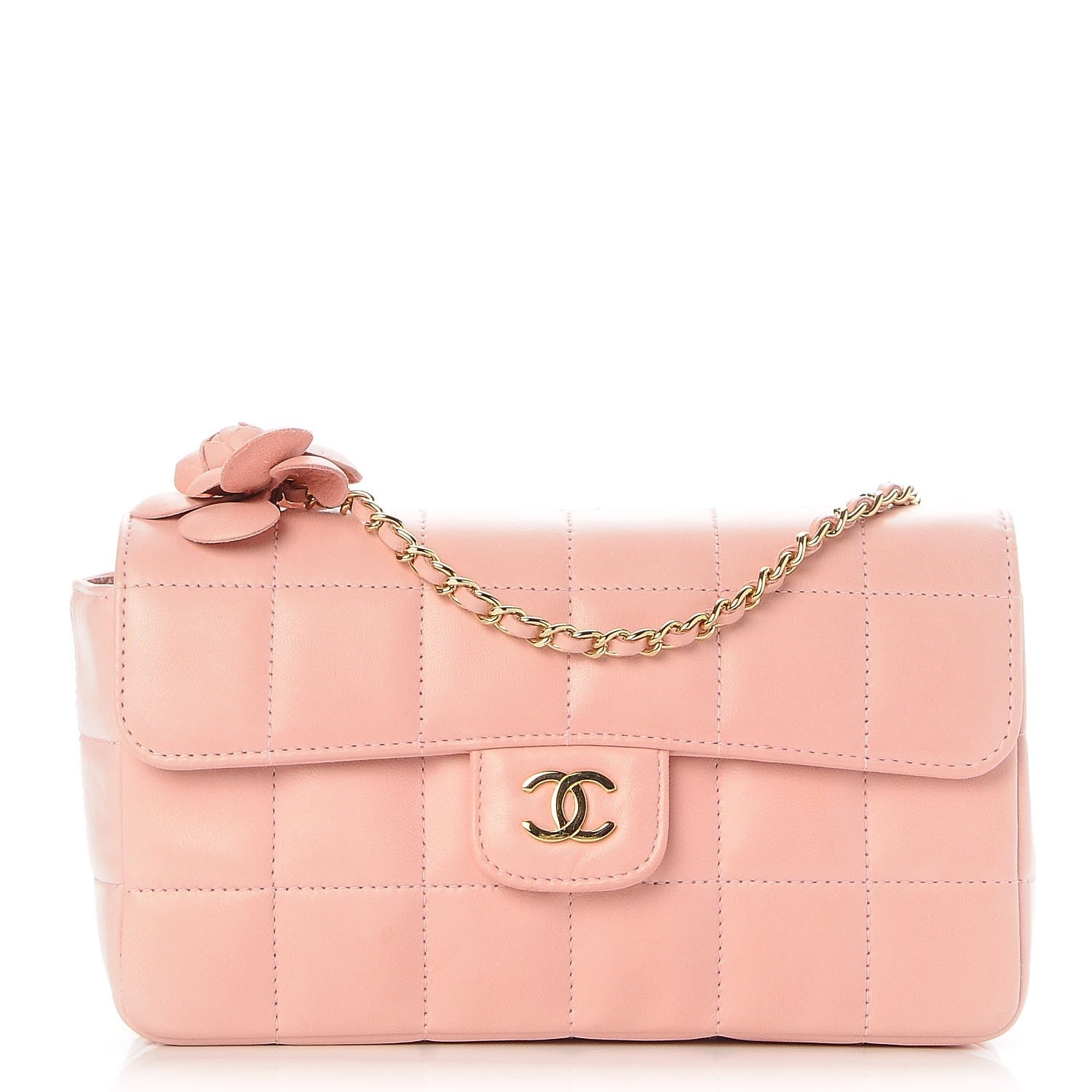 Chanel Lambskin Quilted Mini Chocolate Bar Camellia Flap Pink 1 of 7