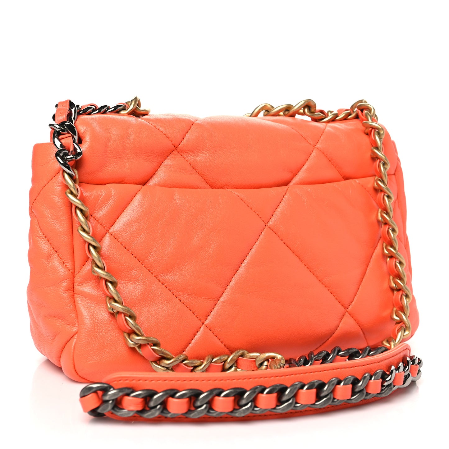 Lambskin Quilted Medium Chanel 19 Flap Orange