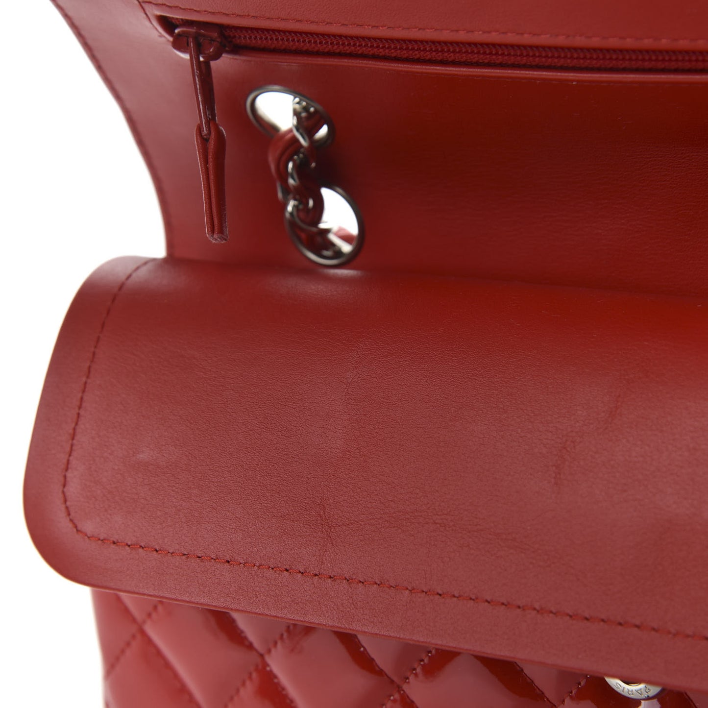 Patent Calfskin Quilted Bi-Color Medium Double Flap Black Red