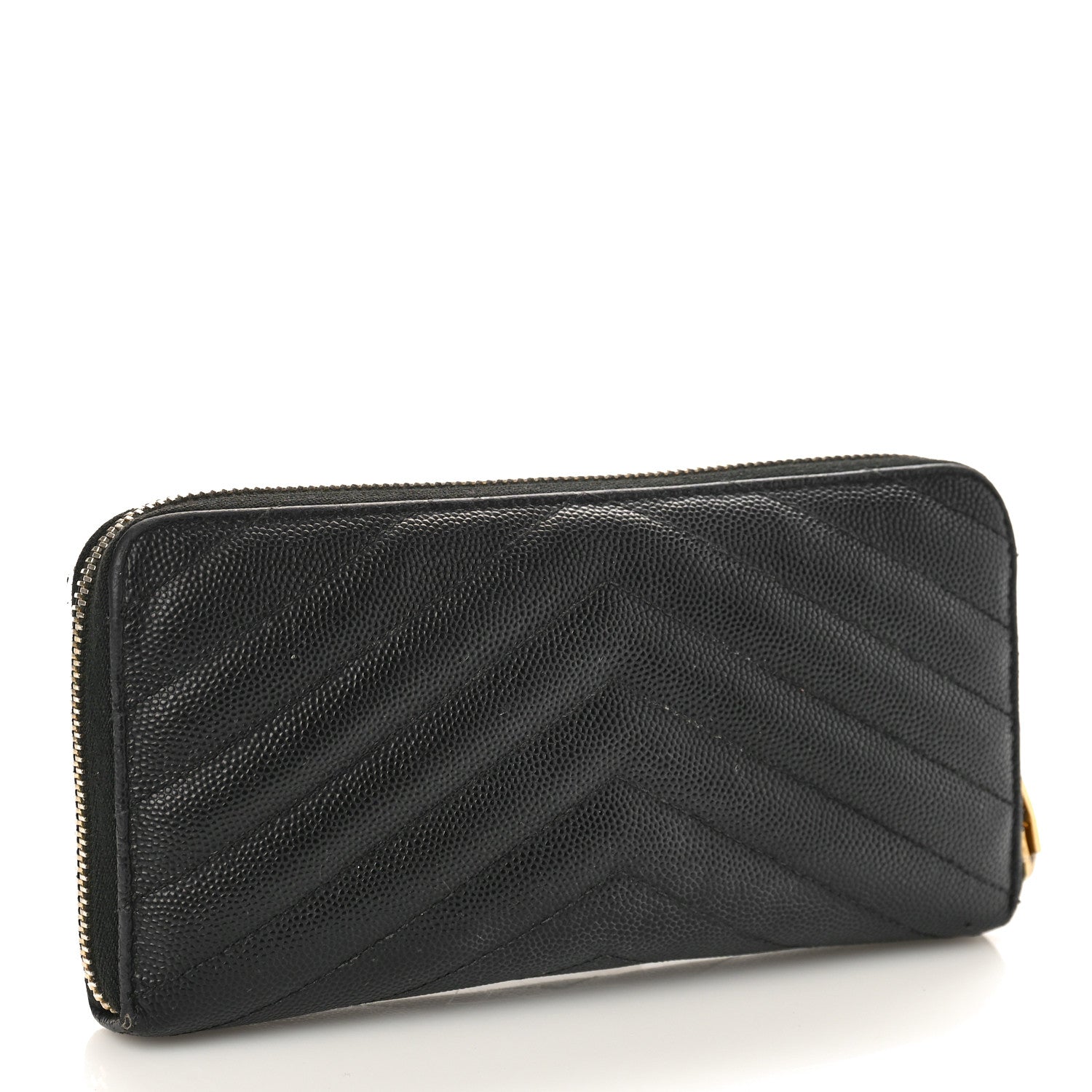 Saint Laurent Grain De Poudre Matelasse Chevron Monogram Zip Around Wallet Black 3 of 8