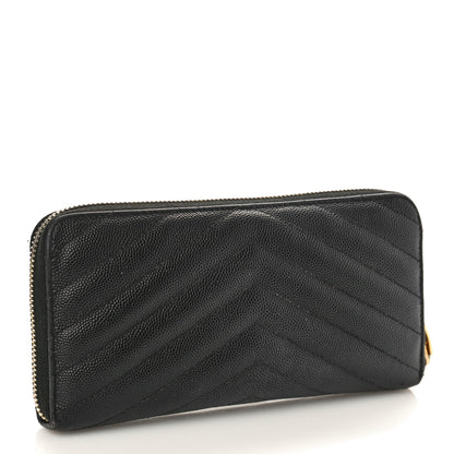 Saint Laurent Grain De Poudre Matelasse Chevron Monogram Zip Around Wallet Black 3 of 8