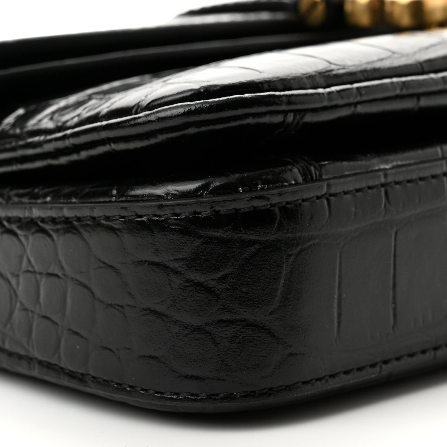 Balenciaga Shiny Super Supple Calfskin Crocodile Embossed Minister Flap Bag XS Black 8 of 10