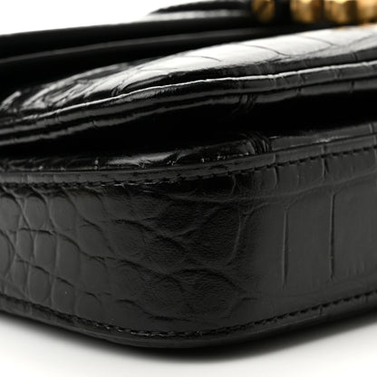 Balenciaga Shiny Super Supple Calfskin Crocodile Embossed Minister Flap Bag XS Black 8 of 10