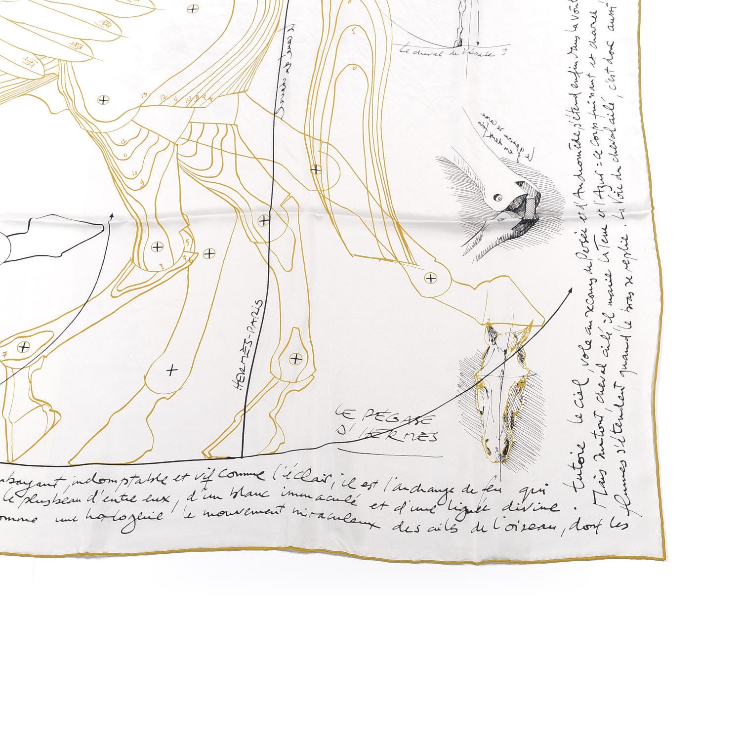 Hermes Silk Le Pegase d'Hermes Cut Wash 140 Scarf Black White Or 3 of 6