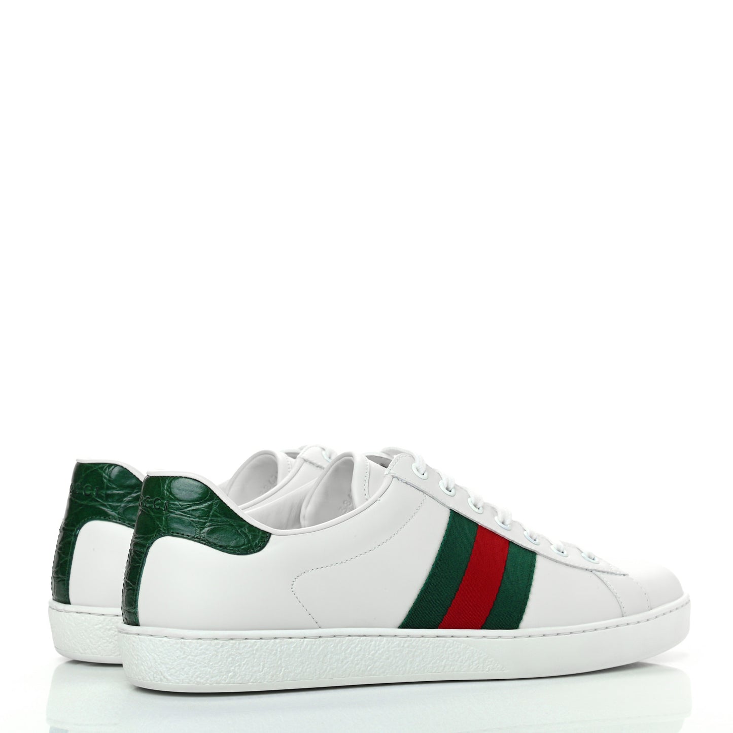 Calfskin Crocodile Web Mens Ace Sneakers 9 White Green