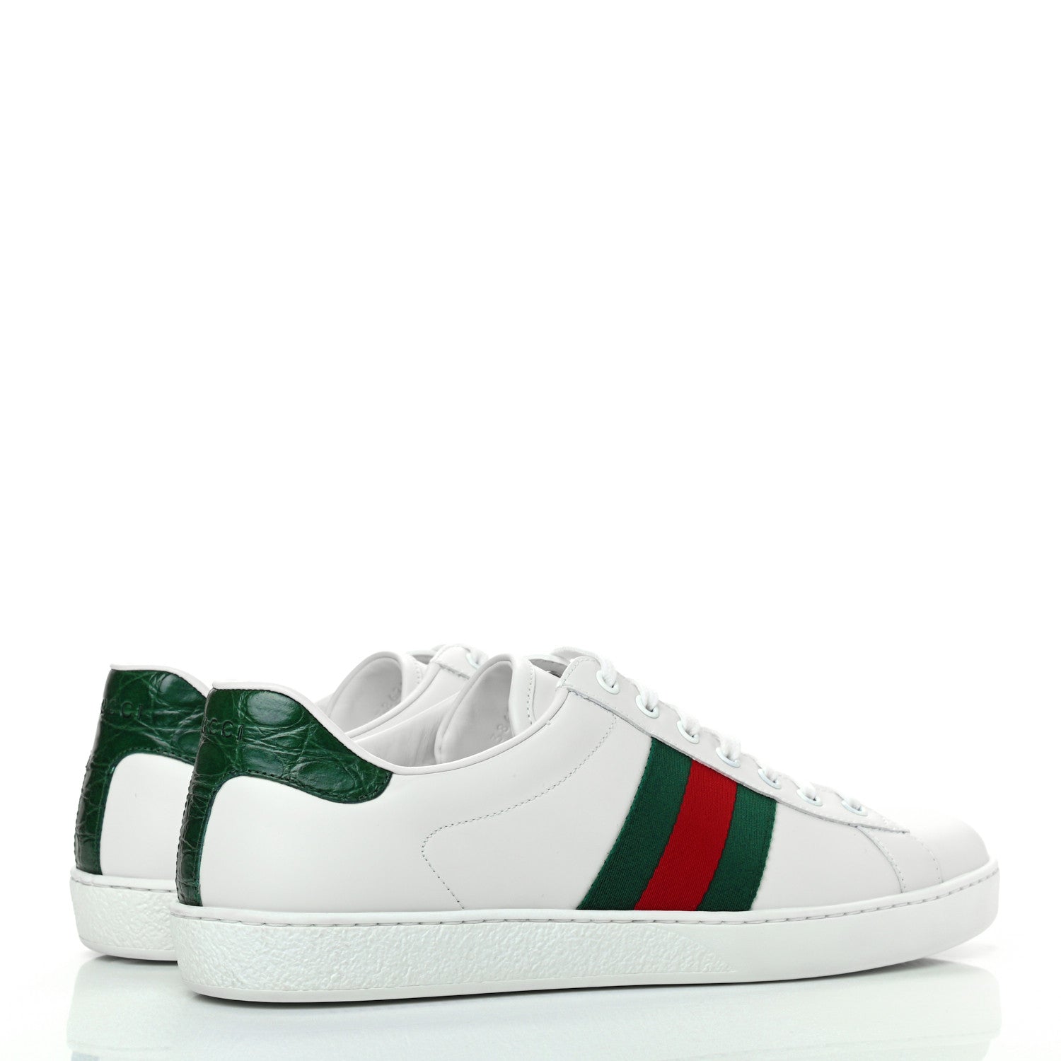 Gucci Calfskin Crocodile Web Mens Ace Sneakers 9 White Green 4 of 10