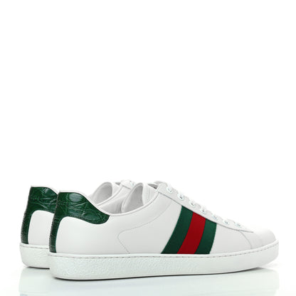 Gucci Calfskin Crocodile Web Mens Ace Sneakers 9 White Green 4 of 10