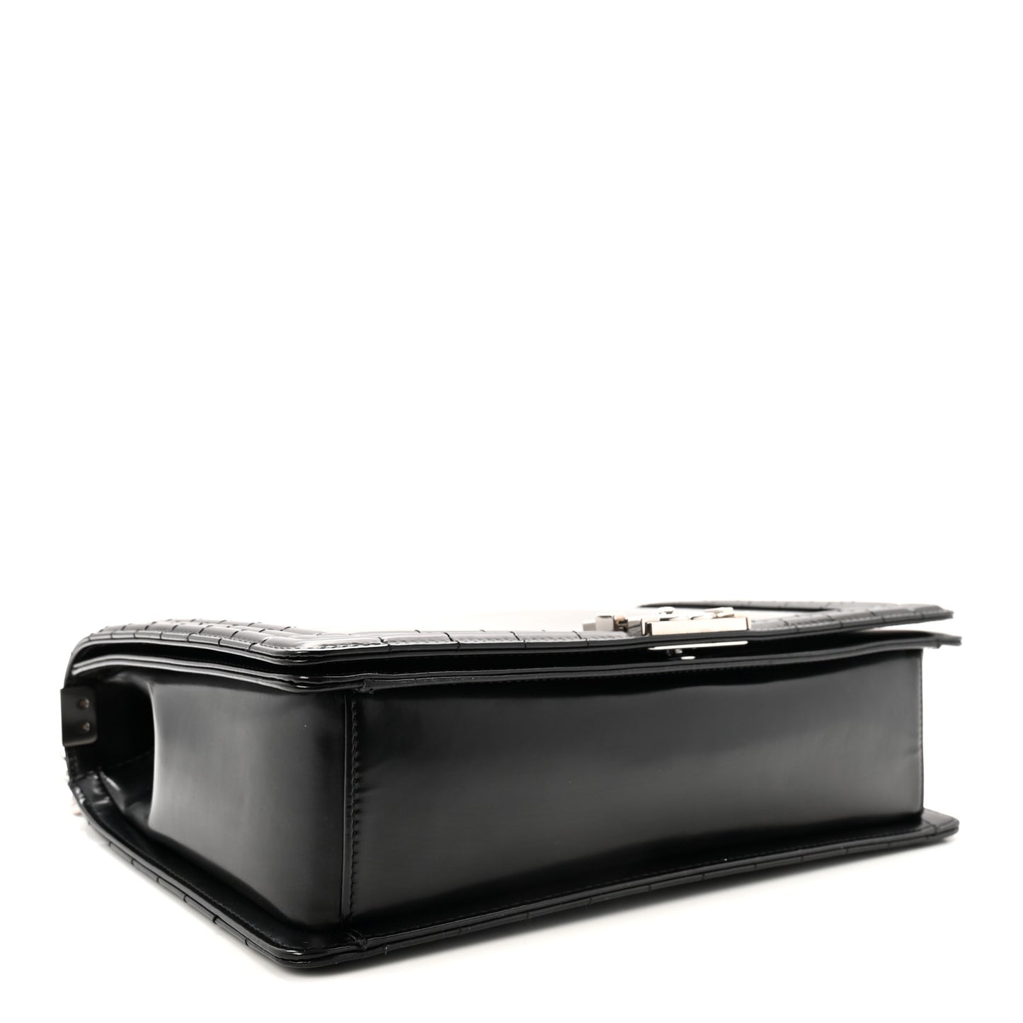 Glazed Calfskin Large Boy Flap Black