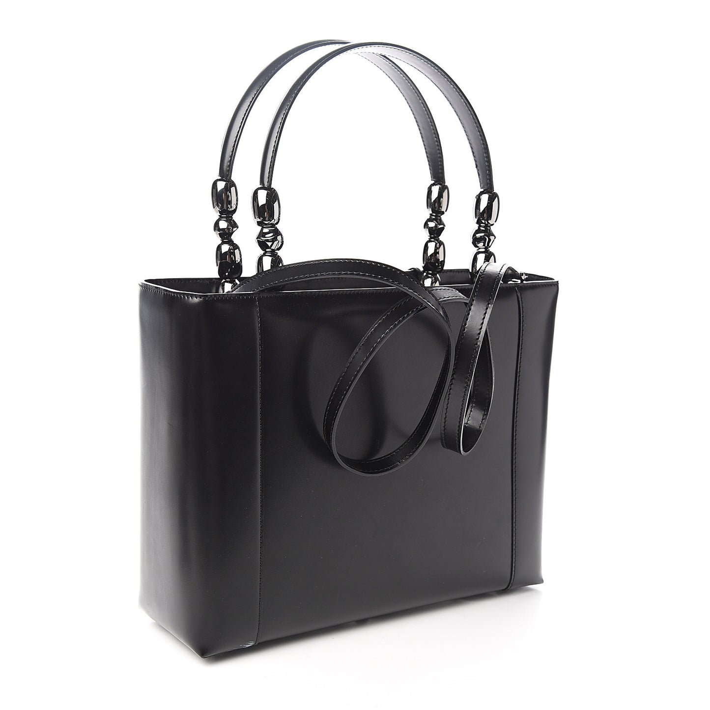 Calfskin Maris Pearl Beaded Top Handle Bag Black
