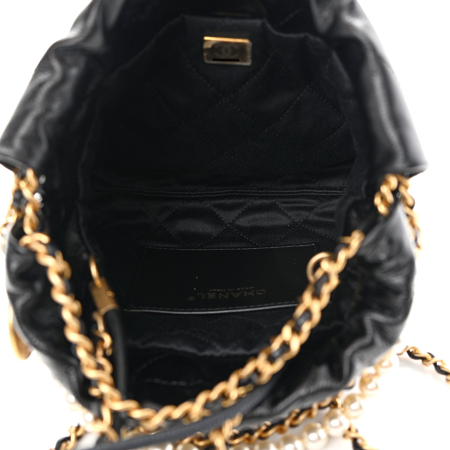 Chanel Shiny Crumpled Calfskin Quilted Pearl Mini Chanel 22 Black 5 of 11