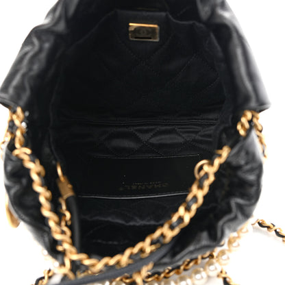 Chanel Shiny Crumpled Calfskin Quilted Pearl Mini Chanel 22 Black 5 of 11