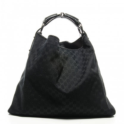 Gucci Monogram Large Horsebit Chain Hobo Black 7 of 8