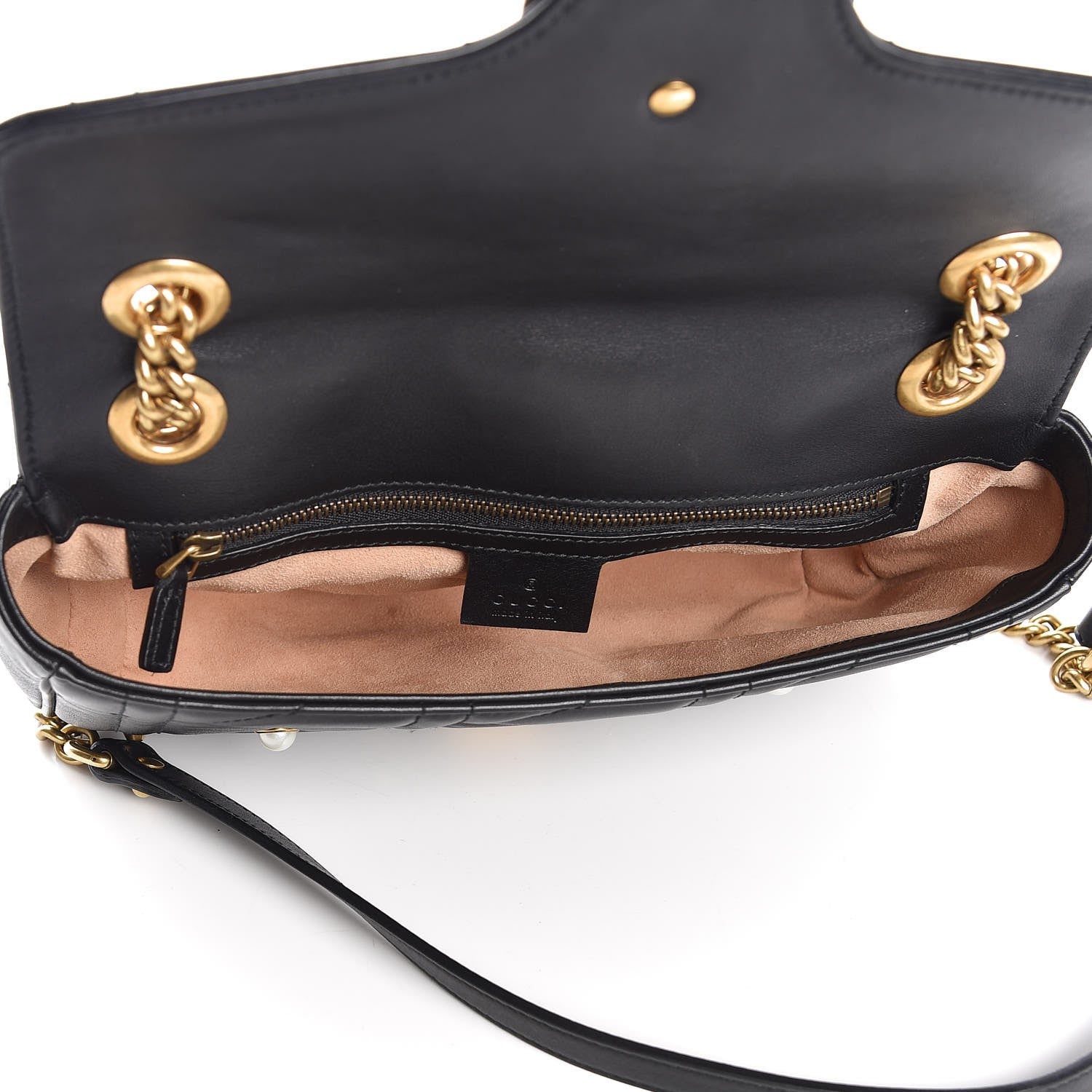 Gucci Calfskin Matelasse Studded Small Pearly GG Marmont Shoulder Bag Black 5 of 8