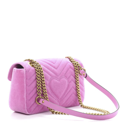 Gucci Velvet Matelasse Marquise Crystals Embroidered Small GG Marmont Shoulder Bag Malva 3 of 11