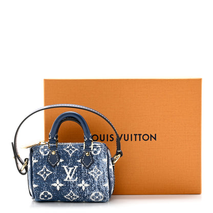 Louis Vuitton Denim Monogram Jacquard Micro Speedy Bag Charm Bleu 7 of 7