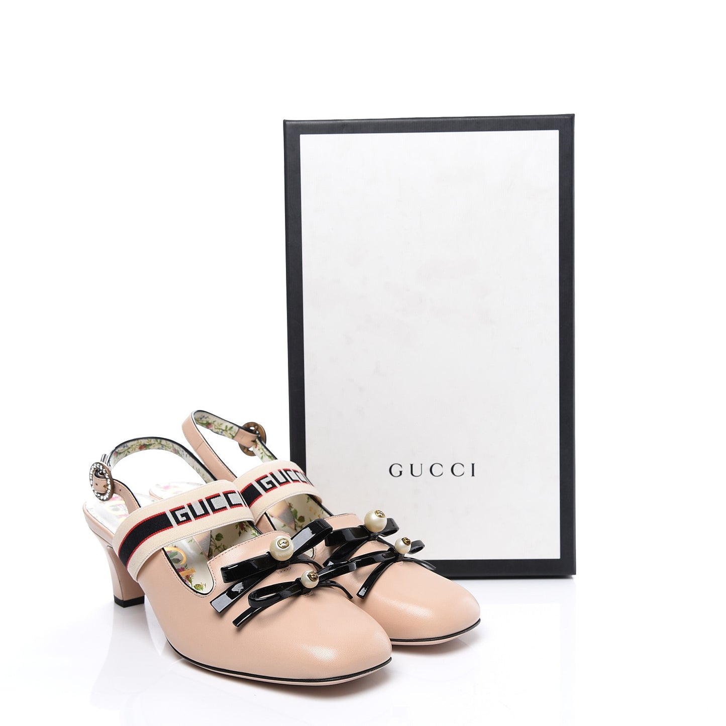 Malaga Kid Bow Ace Stripe Mid-Heel Slingback Pumps 40 Beige