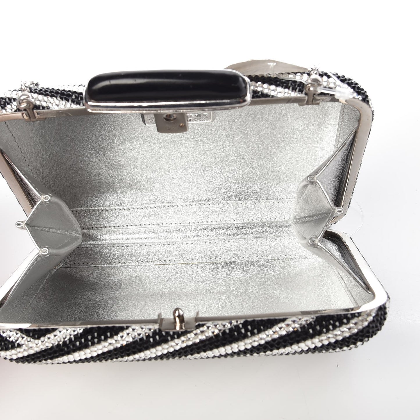Crystal Striped Miniaudiere Clutch Black White