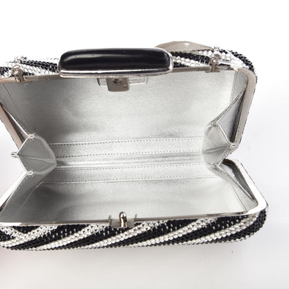 Judith Leiber Crystal Striped Miniaudiere Clutch Black White 5 of 8