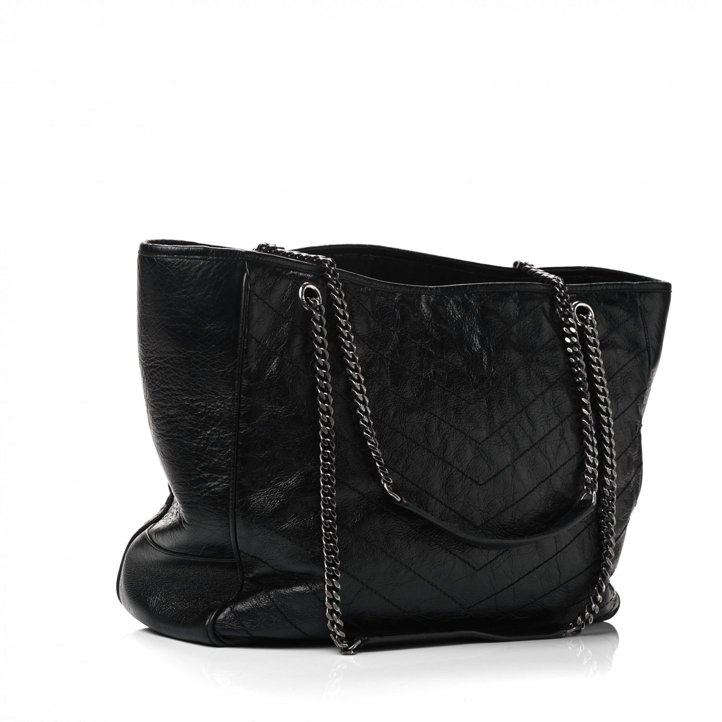 Crinkled Calfskin Matelasse Monogram Large Niki Shopping Tote Bag Black