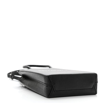 Balenciaga Squared Calfskin Logo Shopping Phone Holder Bag Black 4 of 10