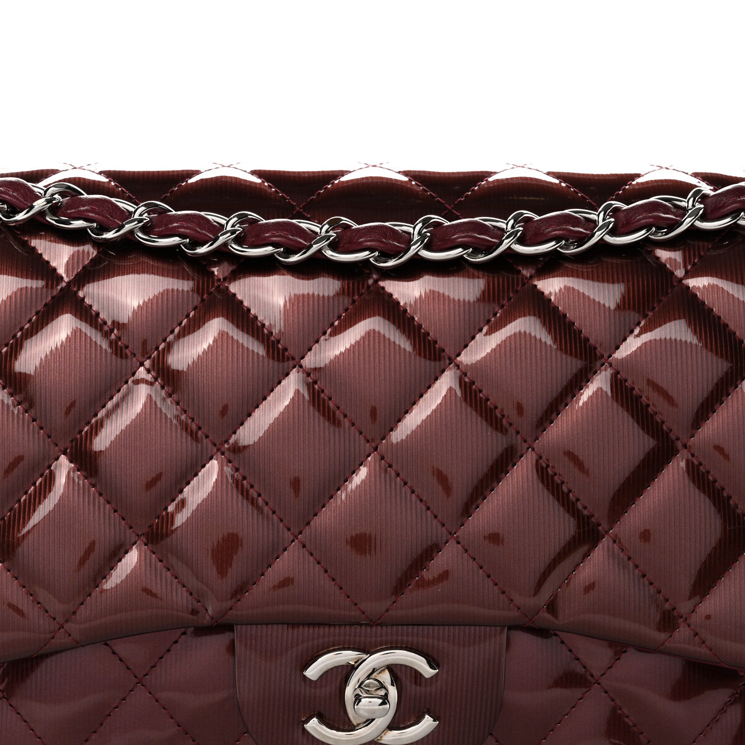 Chanel Striated Patent Quilted Jumbo Double Flap Burgundy 8 of 12
