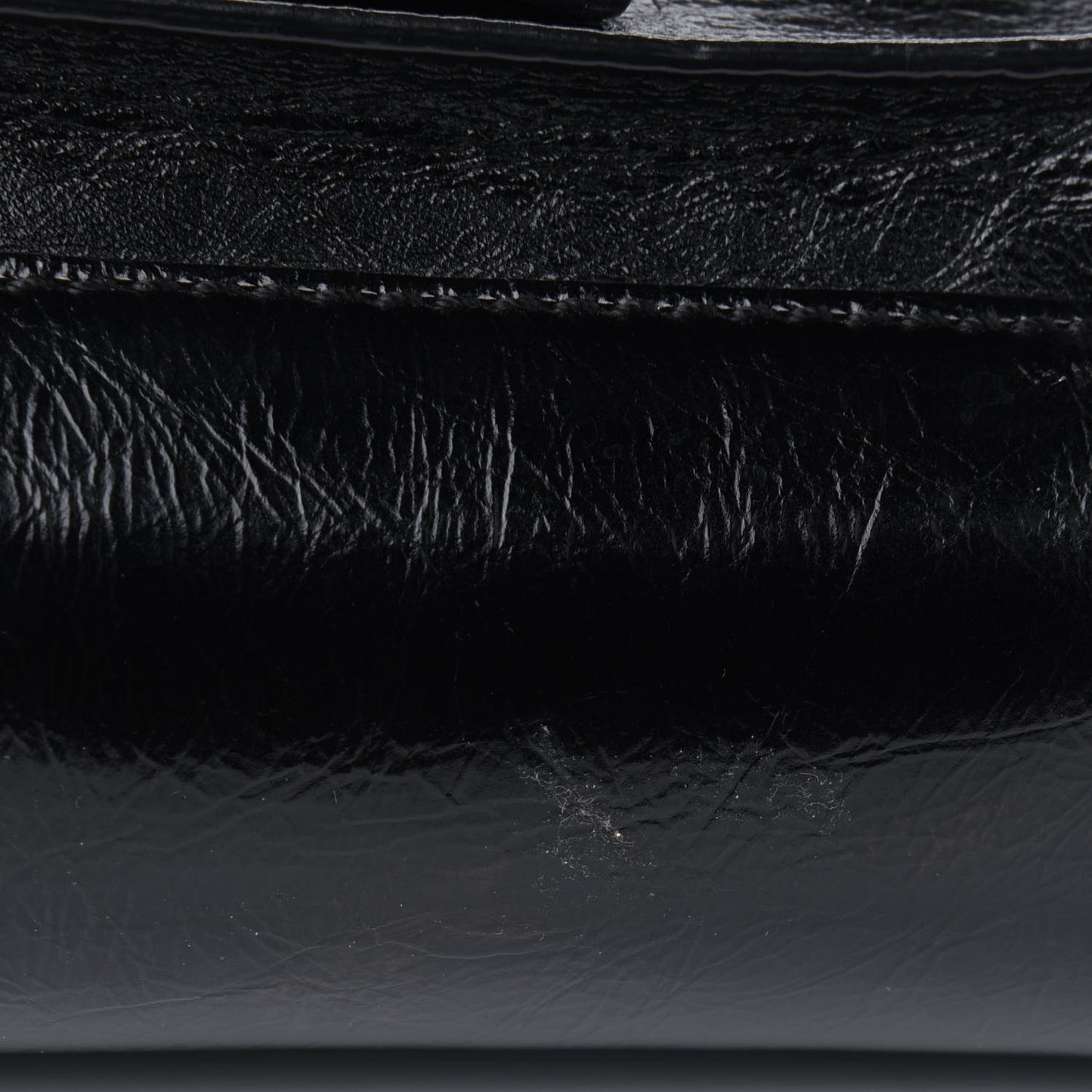 Craquele Calfskin Small Guitar Strap Rockstud Rolling Flap Pocket Shoulder Bag Black