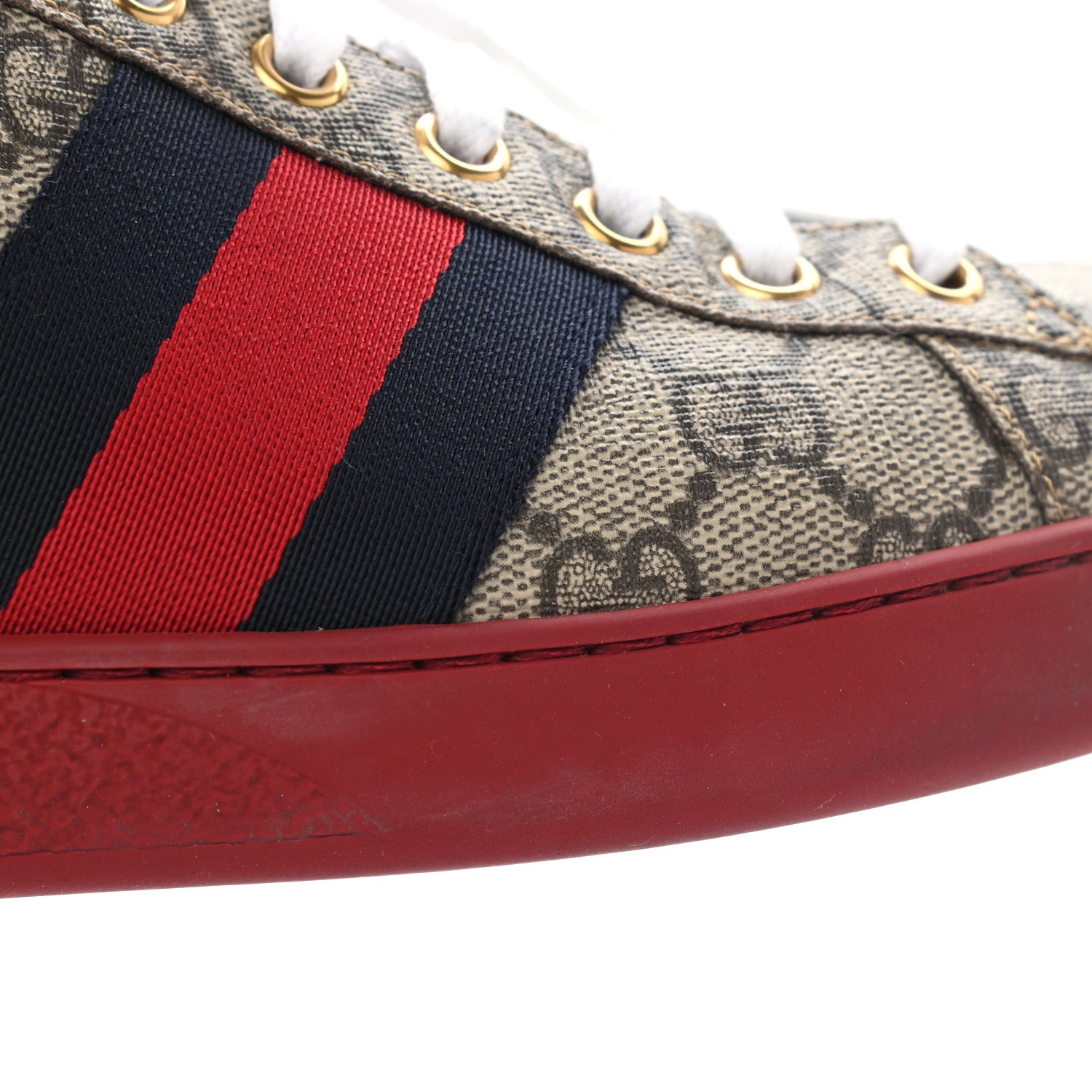 Gucci GG Supreme Monogram Ayers Mens New Ace Low-Top Sneaker 7 Beige Red 27 of 32
