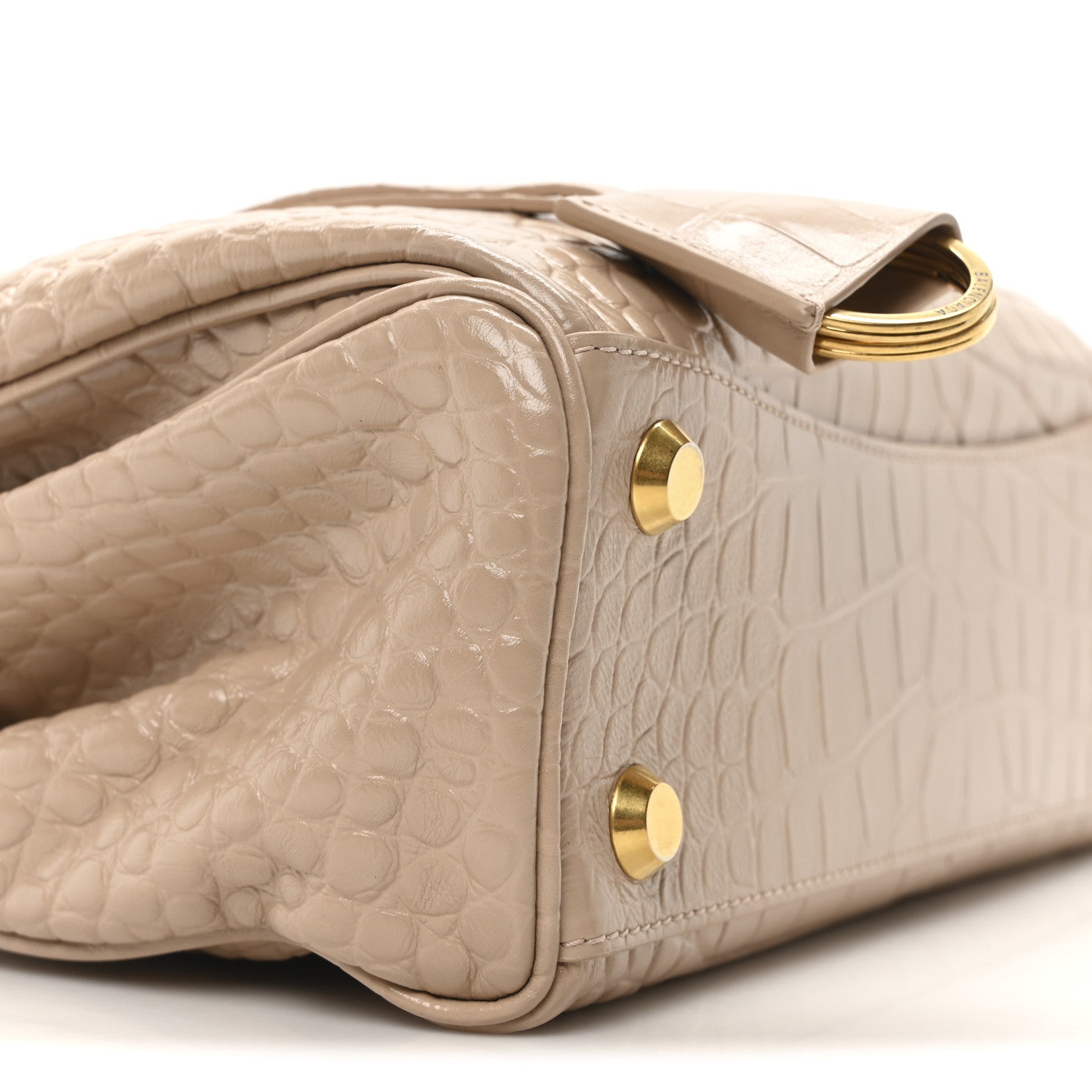 Balenciaga Shiny Calfskin Crocodile Embossed Small Rodeo Top Handle Handbag Nude 8 of 9