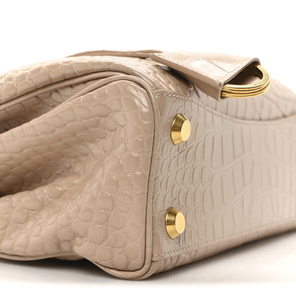 Balenciaga Shiny Calfskin Crocodile Embossed Small Rodeo Top Handle Handbag Nude 8 of 9