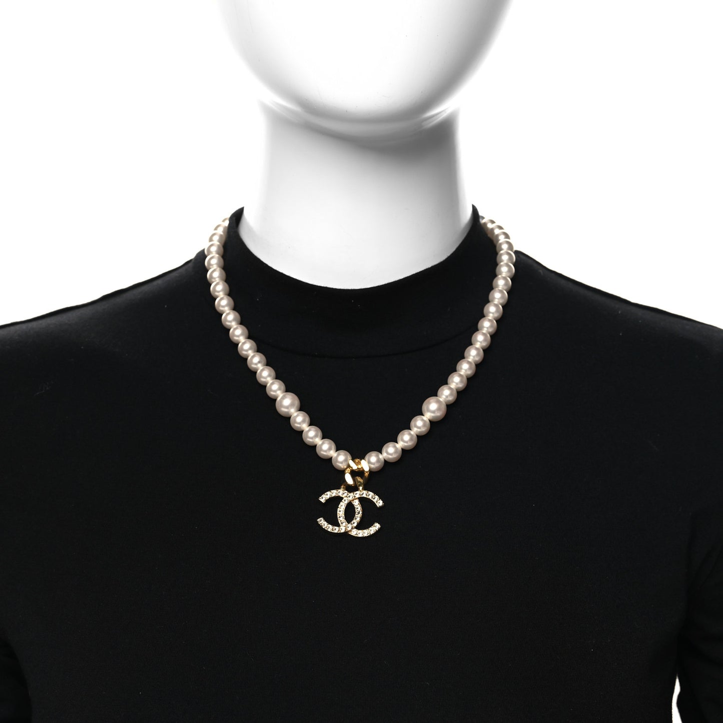 Pearl Crystal CC Short Logo Necklace Gold