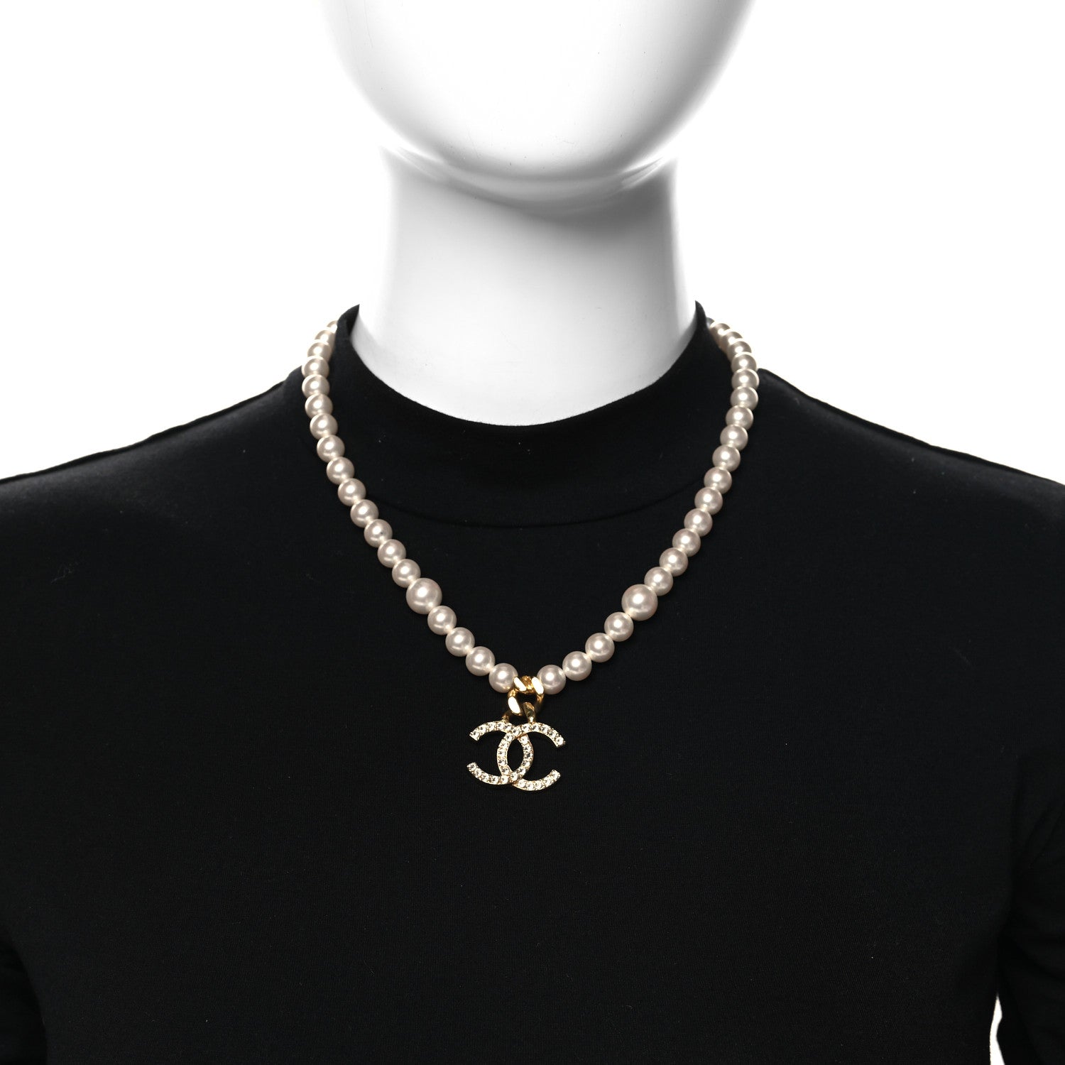 Chanel Pearl Crystal CC Short Logo Necklace Gold 2 of 4