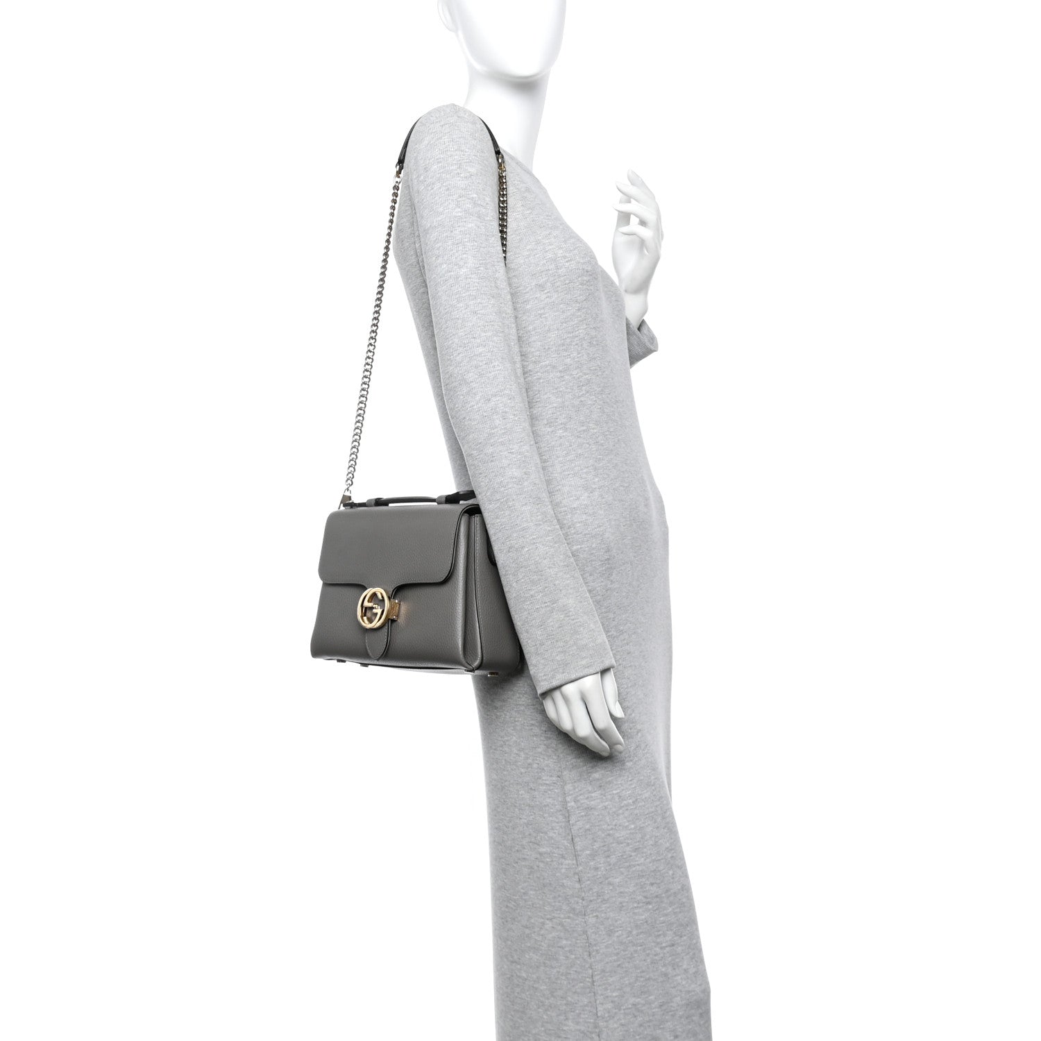 Gucci Dollar Calfskin Interlocking G Top Handle Shoulder Bag Loess 2 of 11