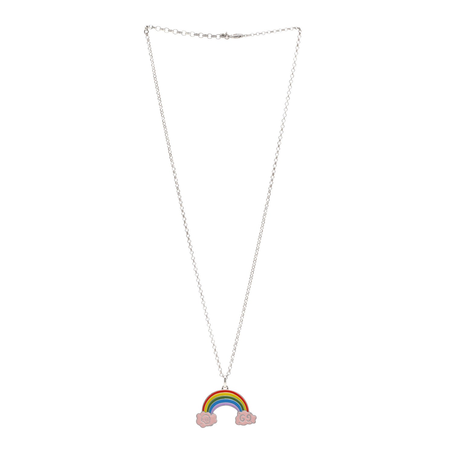 Gucci Sterling Silver Enamel GucciGhost Rainbow Pendant Necklace 3 of 4