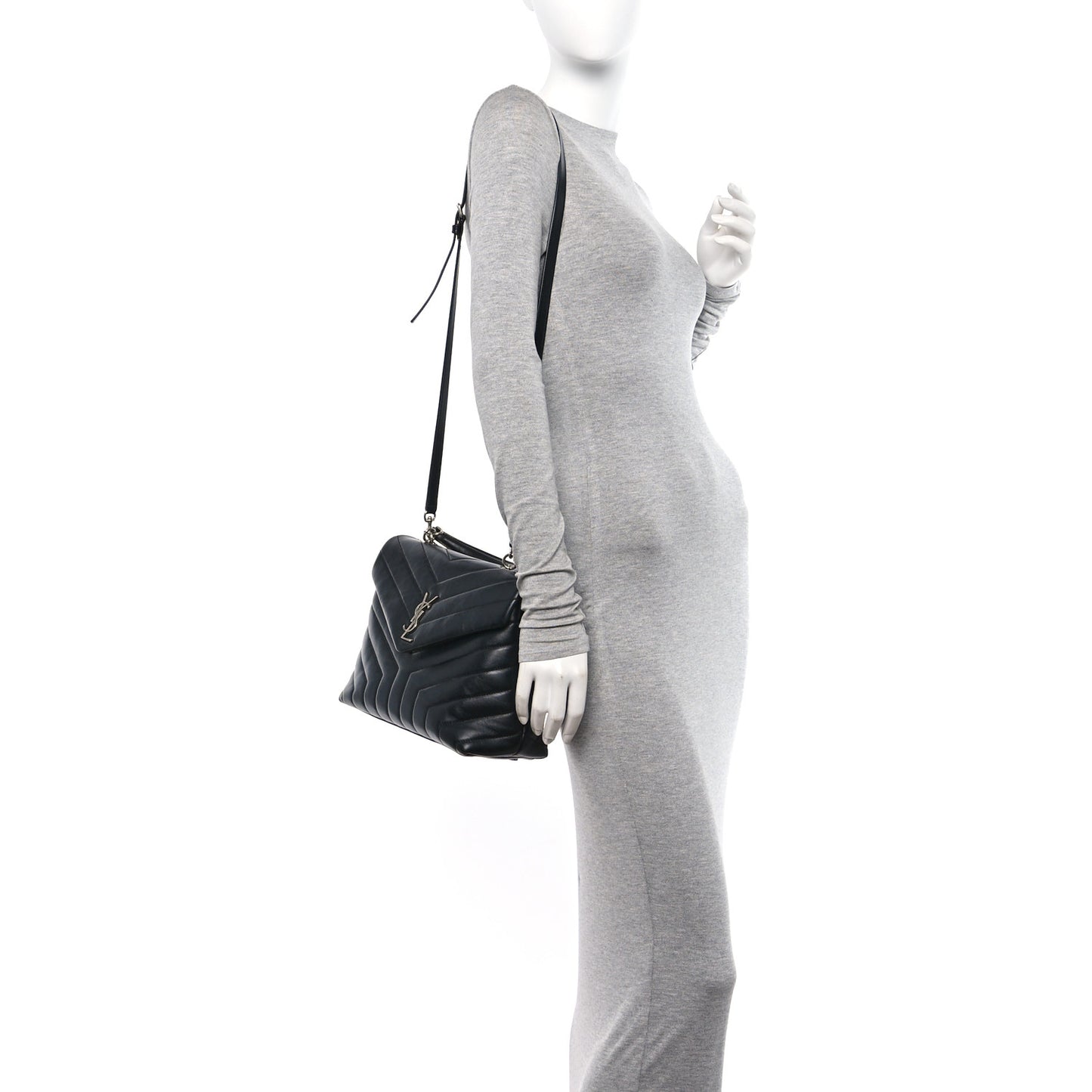 Calfskin Y Quilted Monogram Medium Loulou Satchel Black
