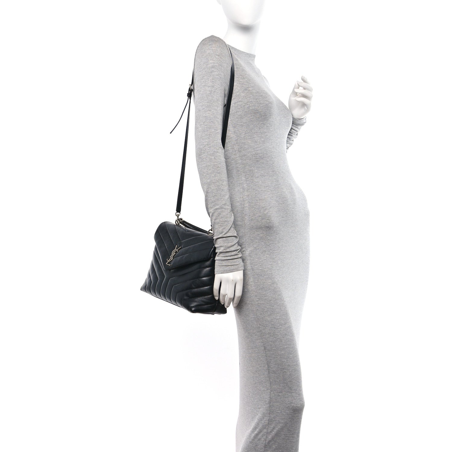 Saint Laurent Calfskin Y Quilted Monogram Medium Loulou Satchel Black 2 of 11