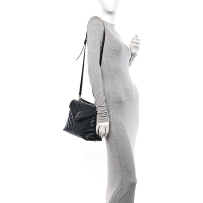 Saint Laurent Calfskin Y Quilted Monogram Medium Loulou Satchel Black 2 of 11