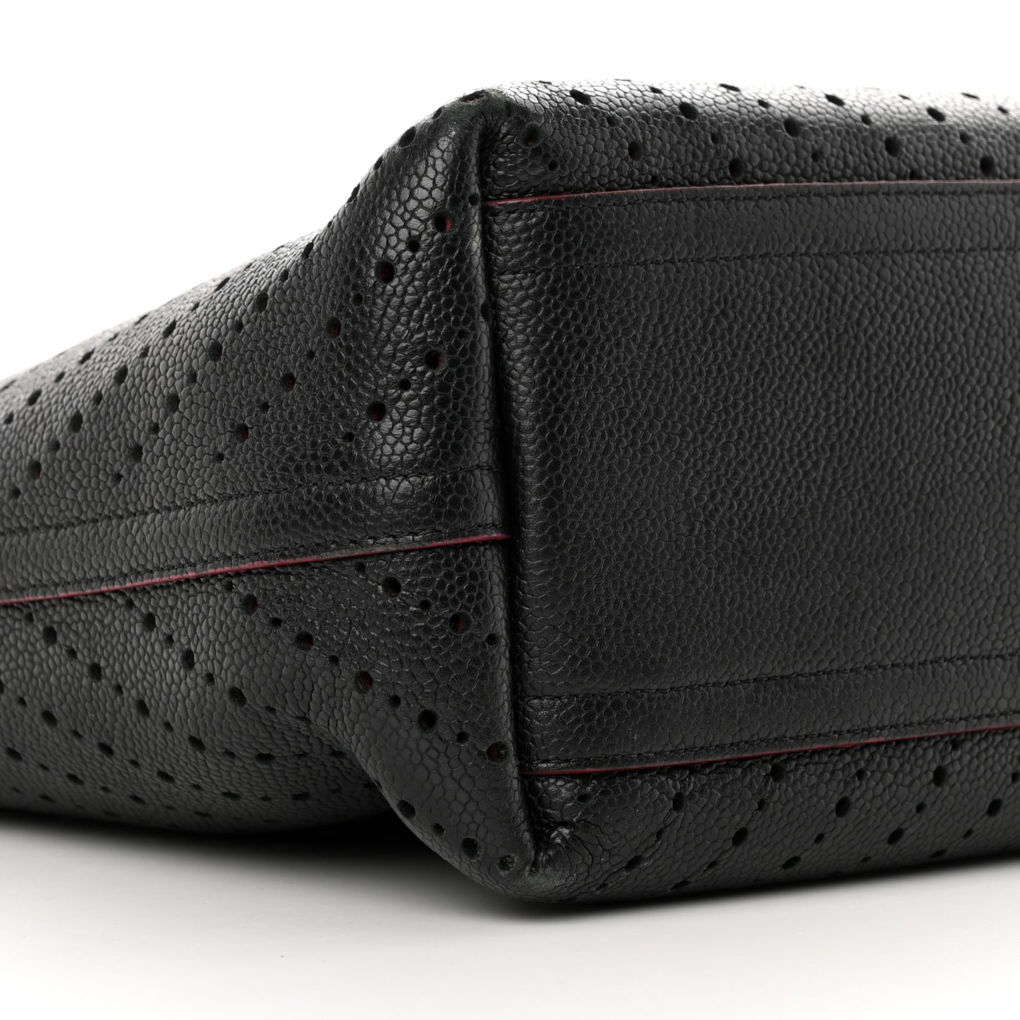 Perforated Grained Calfskin Large Shopping Tote Black