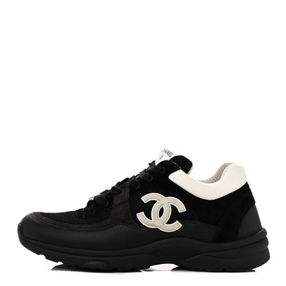 Chanel Mesh Suede Grained Calfskin Womens CC Sneakers 40 Black White 1 of 9