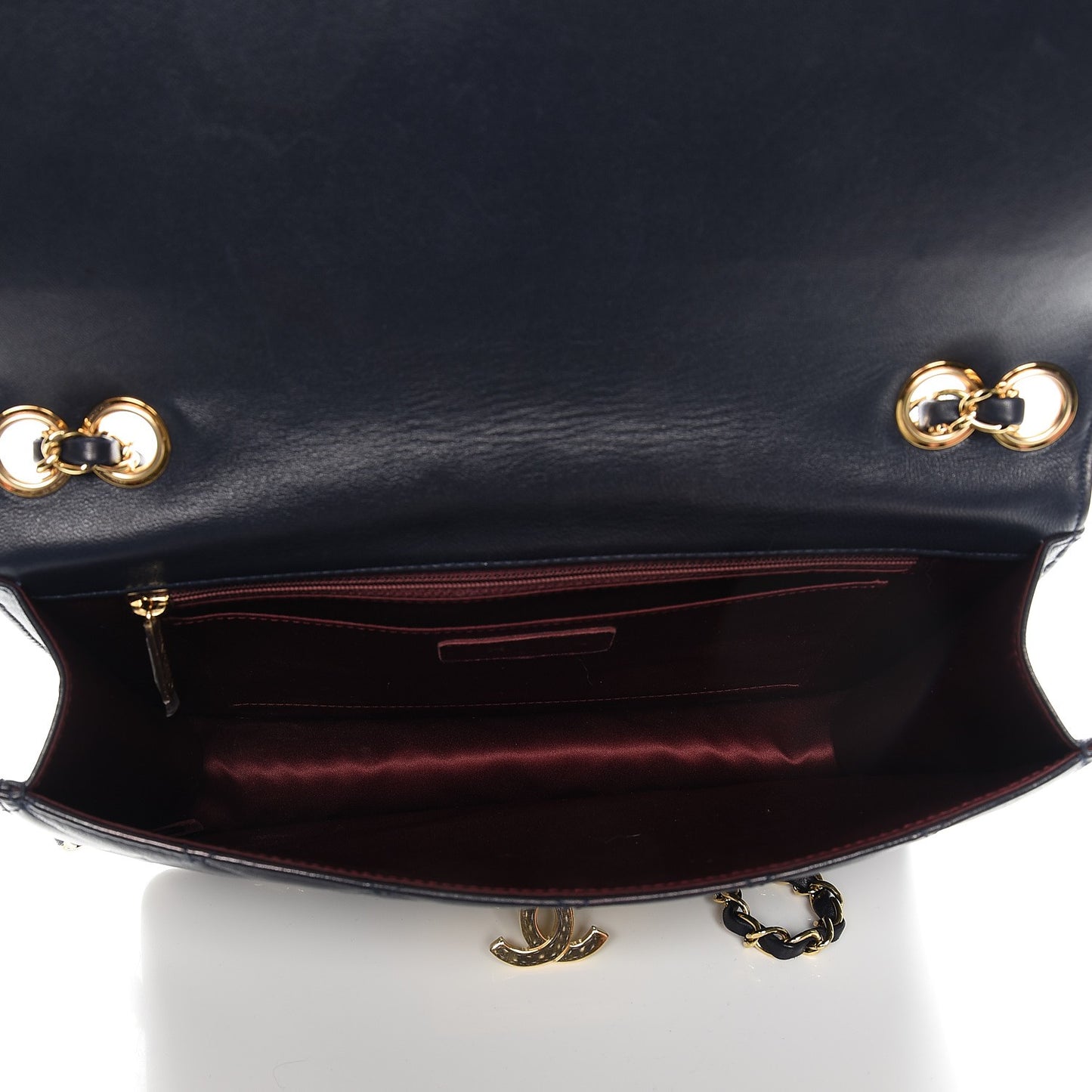 Lambskin Quilted Large Golden Class Flap Navy