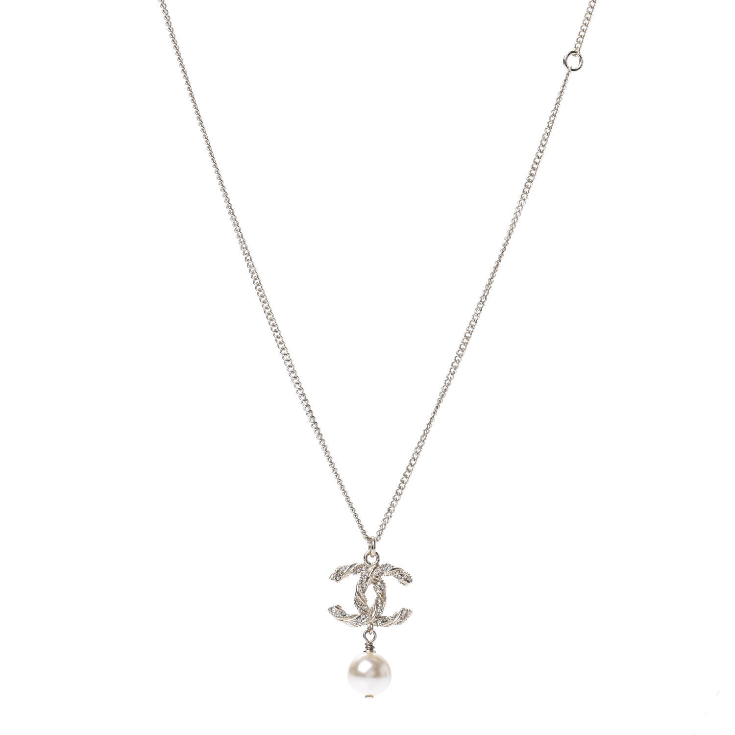 Chanel Pearl Crystal Twisted CC Drop Necklace Gold 1 of 4