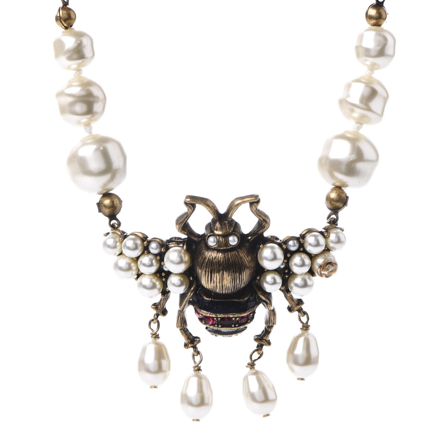 Gucci Crystal Pearl GG Sylvie Bee Necklace 4 of 7