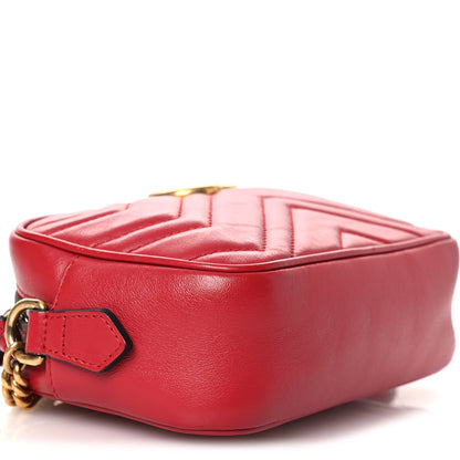 Gucci Calfskin Matelasse Mini GG Marmont Chain Shoulder Bag Hibiscus Red 9 of 12